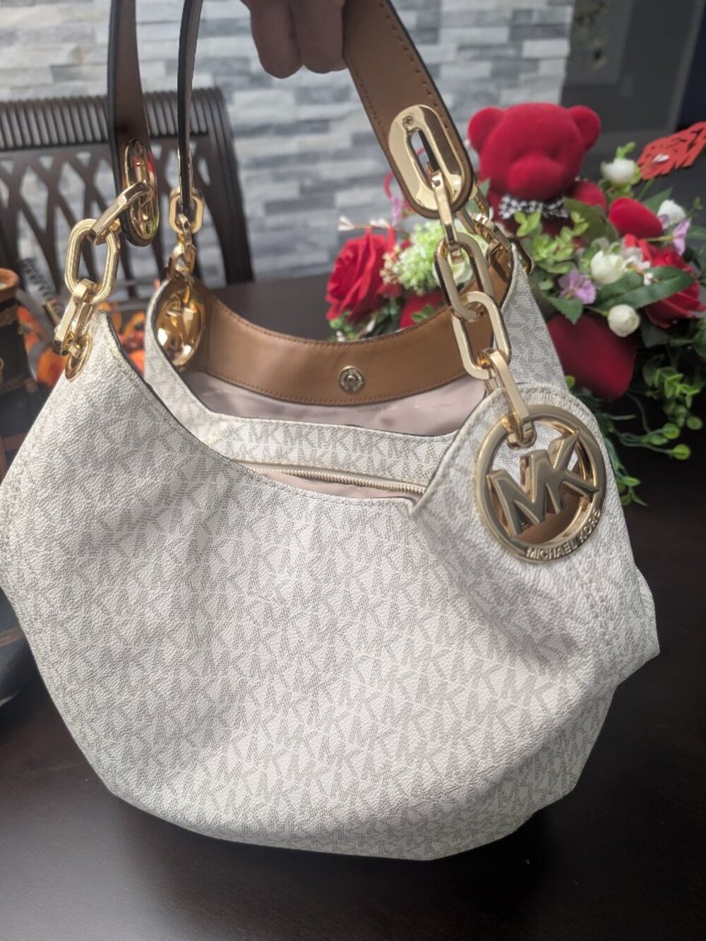 Light Beige MK Stunning Shoulder Bag